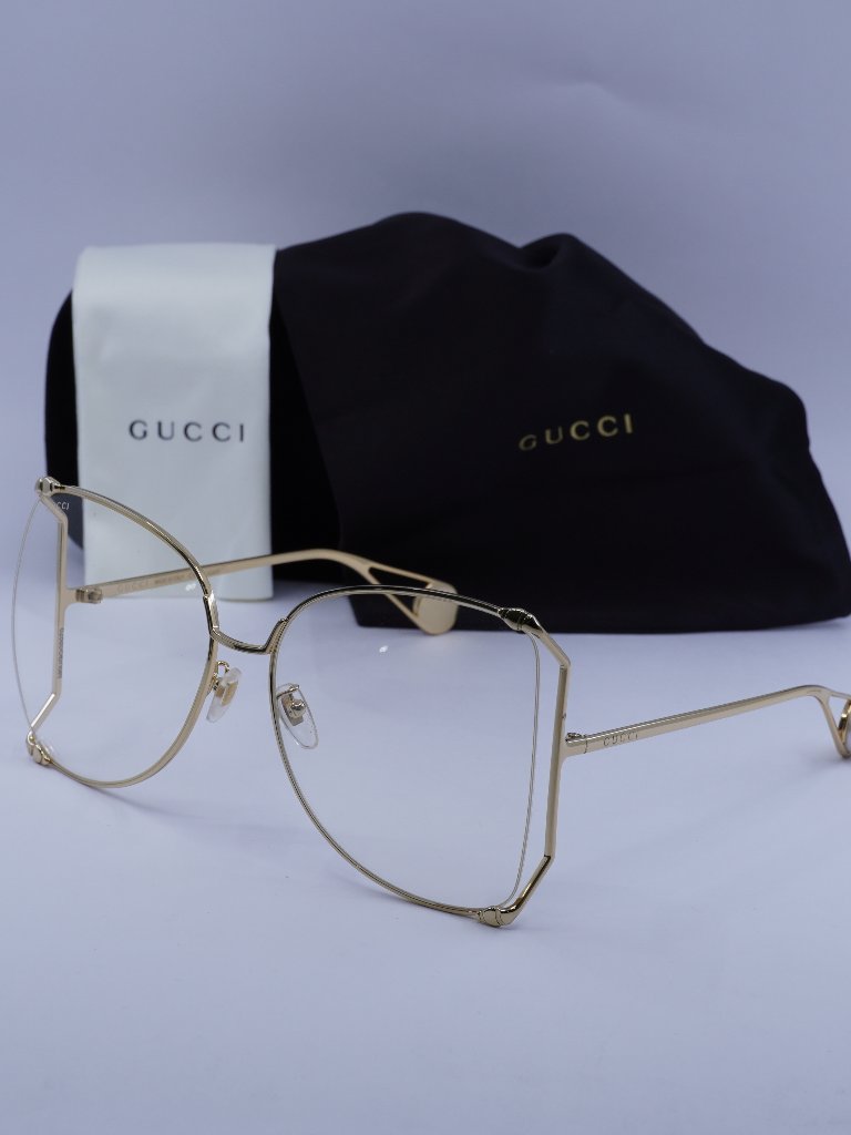 Gucci Gg0252s 001 Square Sunglasses - Gold\ Transparent